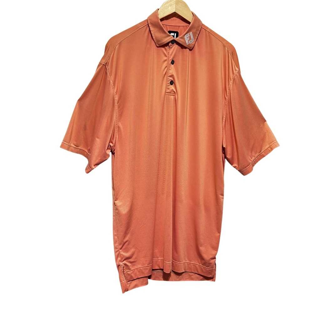FootJoy Mens Athletic Preppy Golf Polo Shirt L Orange Micro Stripe Performance